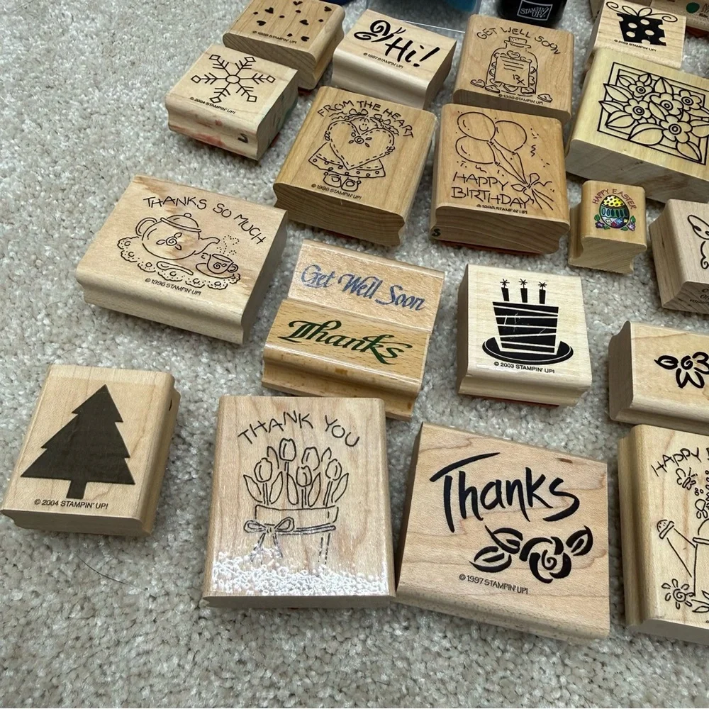 wood mounted rubber stamp‎ lot random various collection